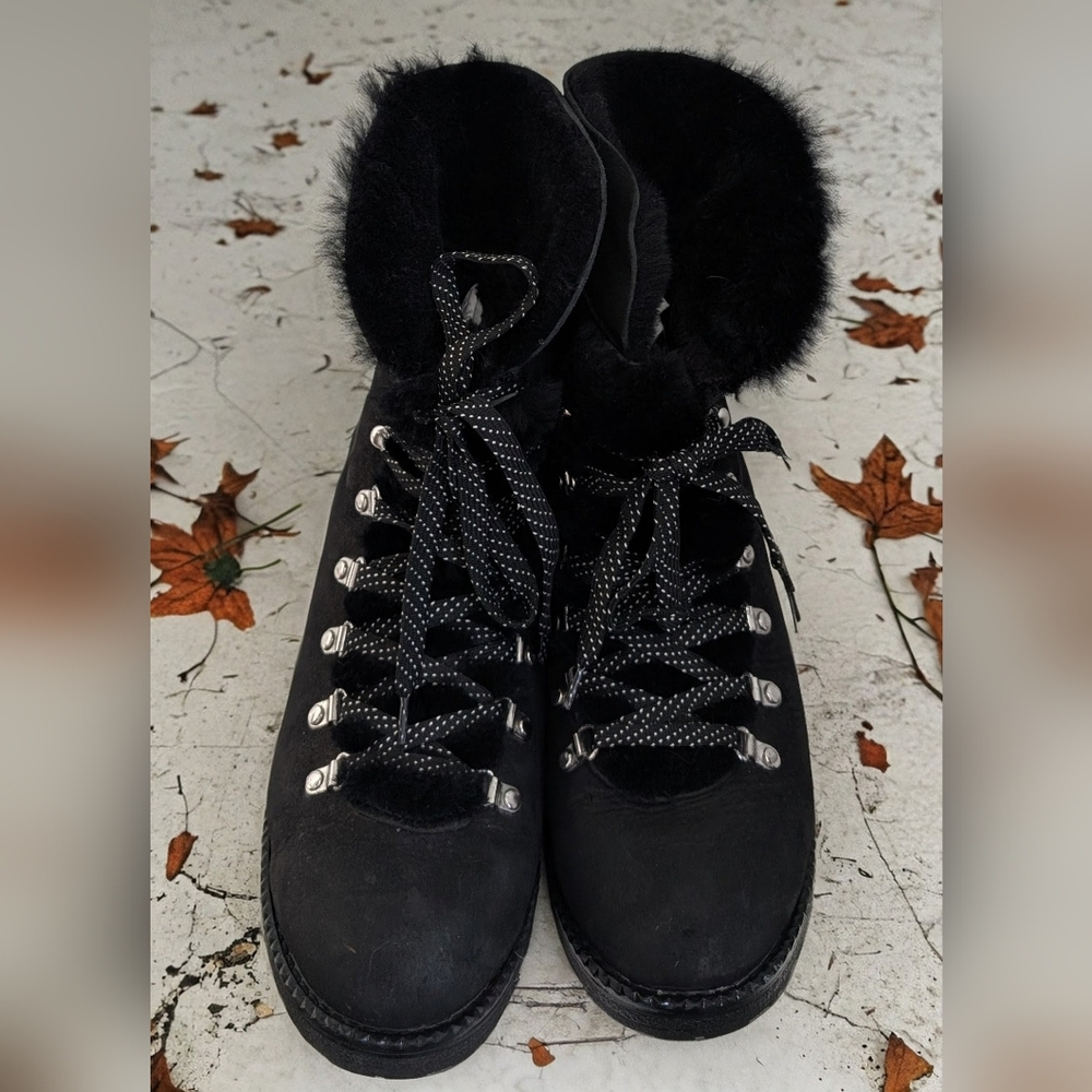 3/$50 J. Crew Black Nordic Winter Boots with Fur Trim Nubuck Leather 9